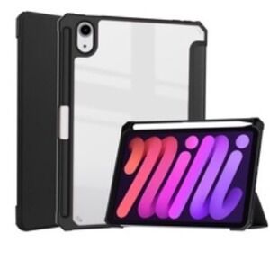 iPad Mini 6 Case Black Shockproof Clear Back Smart Cover with Pencil Holder